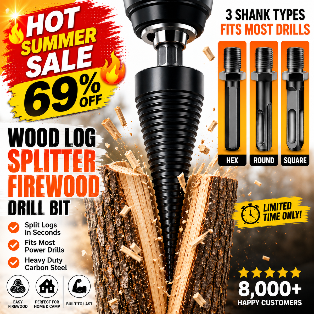 🔥 HOT DEAL  🔥 WOOD LOG SPLITTER FIREWOOD DRILL BIT