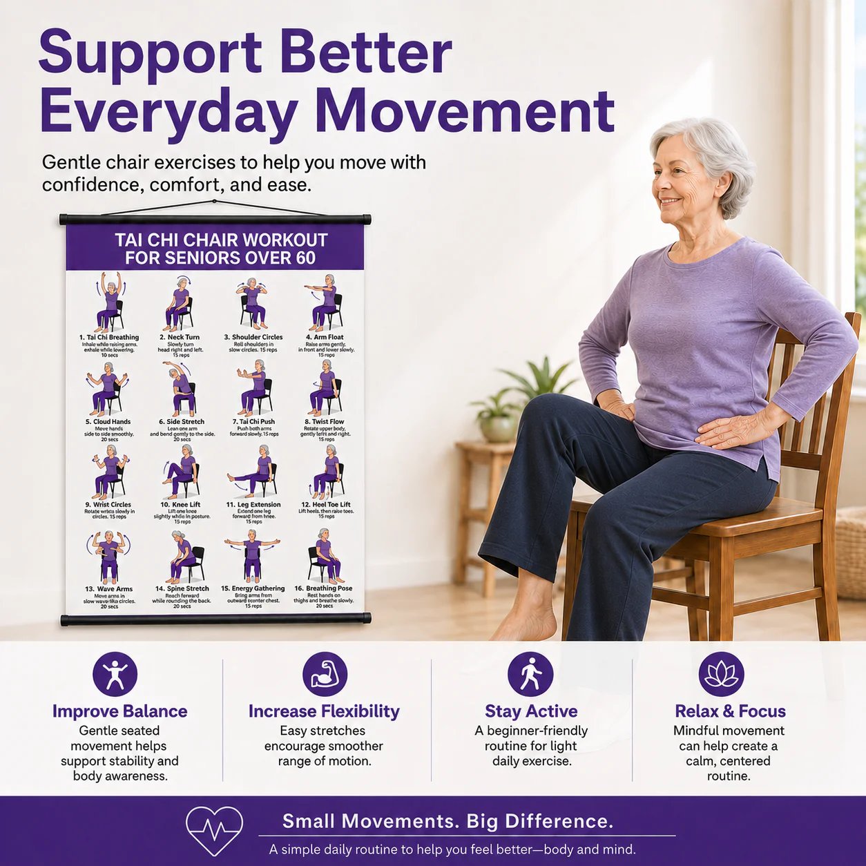 🔥Tai Chi Chair Workout Chart for Seniors (16 x 24 inches)